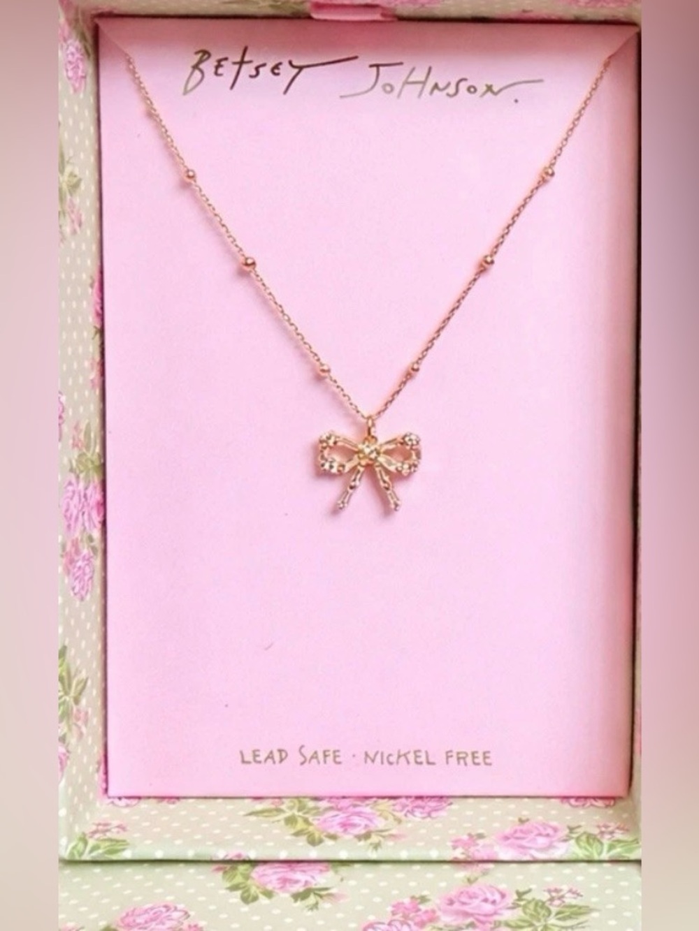 Betsey Johnson Dainty Crystal Baguette Bow Tie Ribbon Necklace.NIB/NWT - Picture 4 of 9